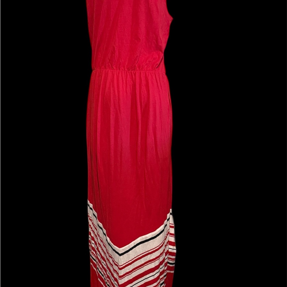 Tommy Hilfiger Red Sleeveless Maxi Dress with Striped Hem